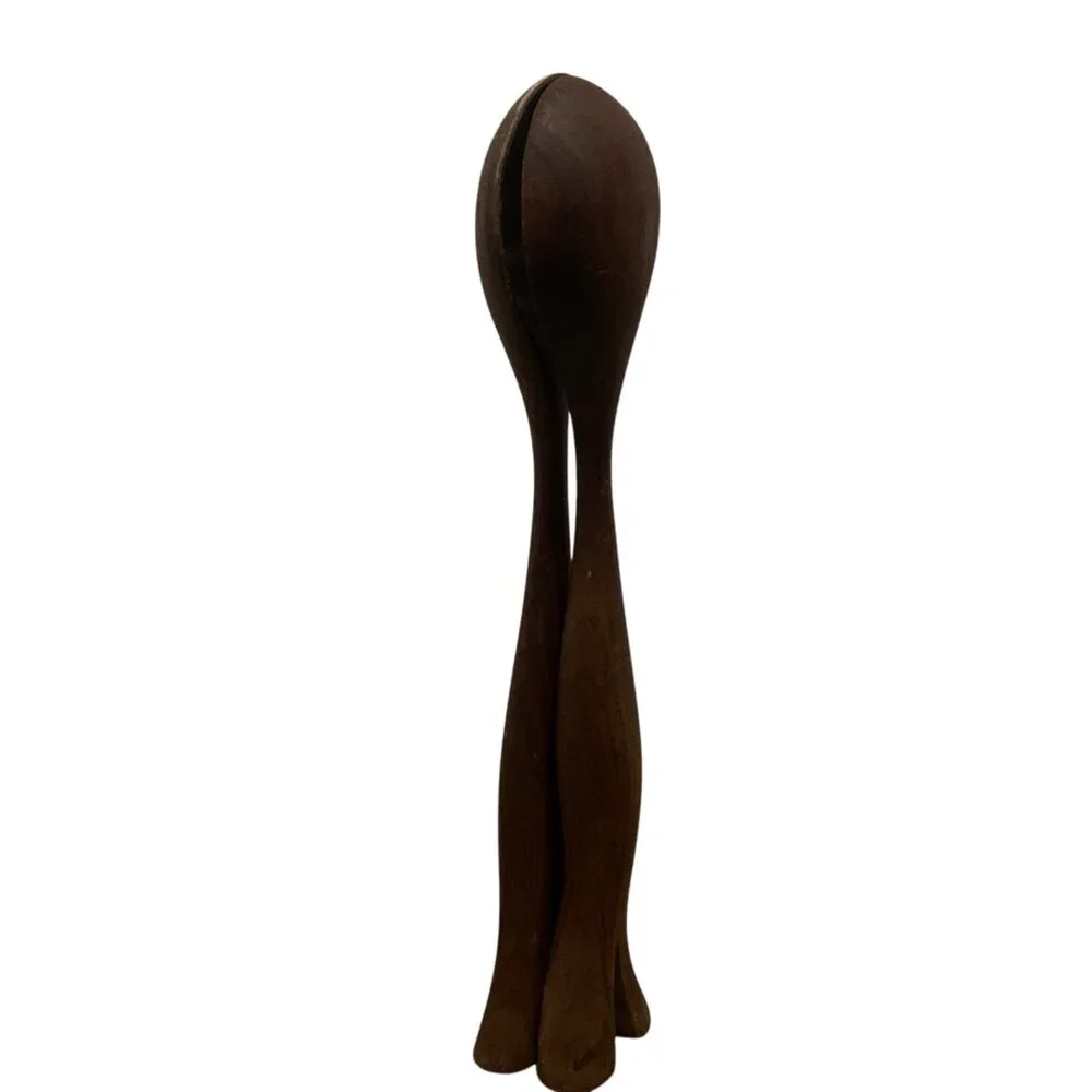 Artisan MCM Walnut Wood Salad Servers - Handcrafted Elegance Dances with Arugula